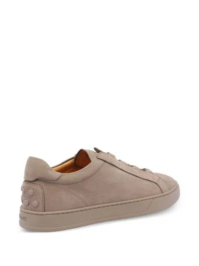 Tod's Round Toe Low-top Rubber Sole Sneakers In Brown