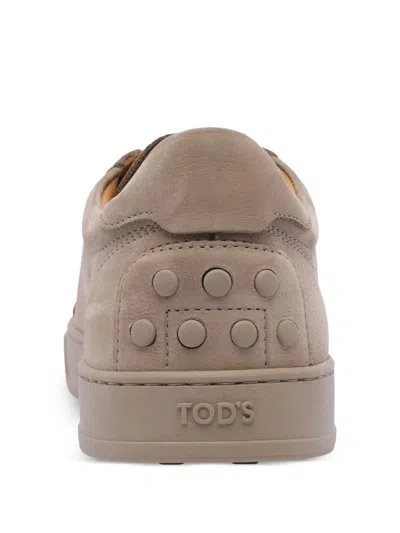 Tod's Round Toe Low-top Rubber Sole Sneakers In Brown