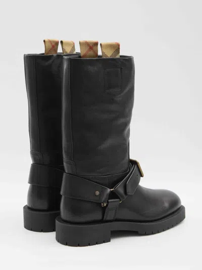 Burberry Saddle Mid-calf Leather Boots In Black