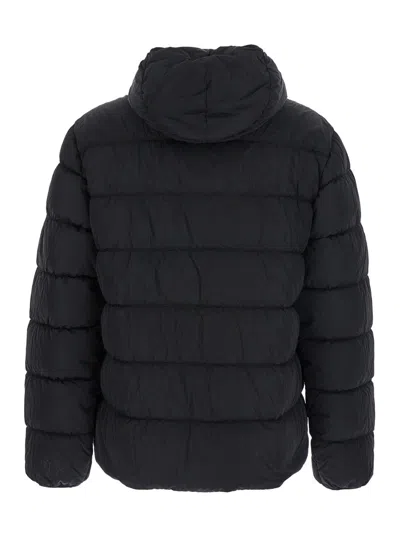 C.p. Company Men Black Down Jacket With Fixed Hood With Googles Detail In Tech Fabric Man In Black