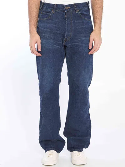 Celine Straight Leg Trousers Contrast Stitching In Blue