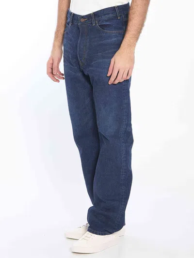 Celine Straight Leg Trousers Contrast Stitching In Blue