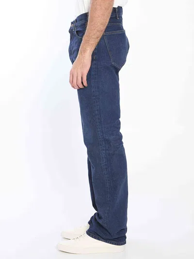 Celine Straight Leg Trousers Contrast Stitching In Blue