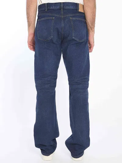 Celine Straight Leg Trousers Contrast Stitching In Blue