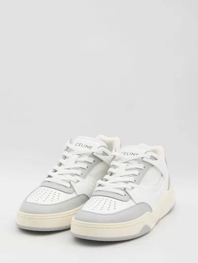 Celine Trainer Ct-09 Low Lace-up Sneaker In Calfskin And Mesh In White