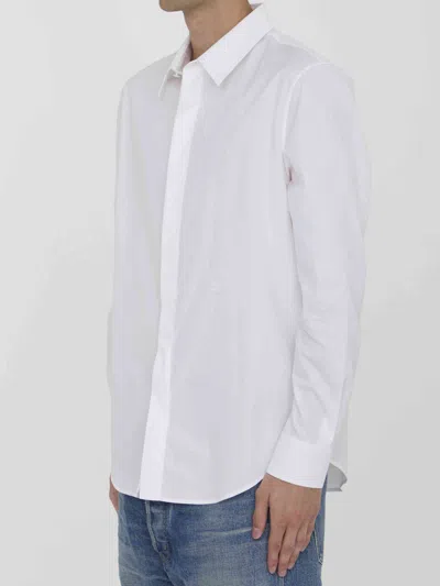 Celine White Cotton Poplin Shirt With Pointed Collar In White