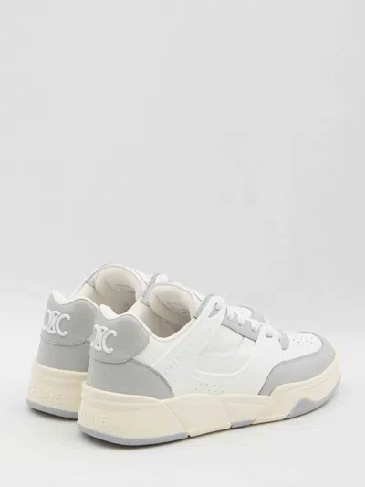 Celine Trainer Ct-09 Low Lace-up Sneaker In Calfskin And Mesh In White