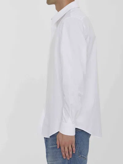 Celine White Cotton Poplin Shirt With Pointed Collar In White