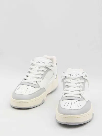 Celine Trainer Ct-09 Low Lace-up Sneaker In Calfskin And Mesh In White