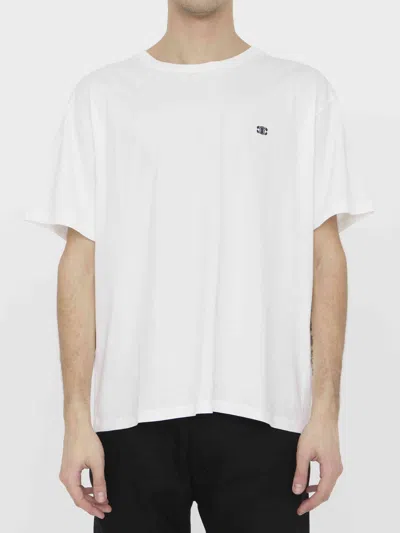 Celine T-shirt With Round Neck And Short Sleeves In White