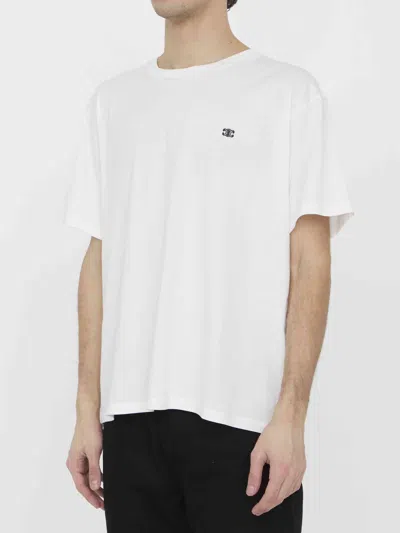 Celine T-shirt With Round Neck And Short Sleeves In White