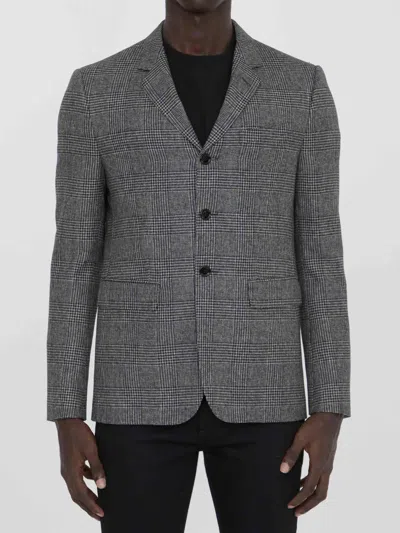 Celine Prince Of Wales Checked Wool Blazer In Gray