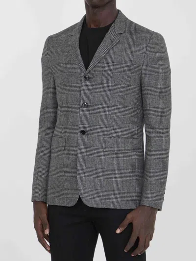 Celine Prince Of Wales Checked Wool Blazer In Gray