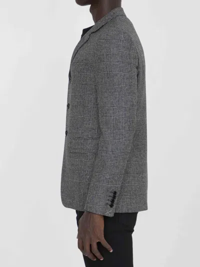 Celine Prince Of Wales Checked Wool Blazer In Gray
