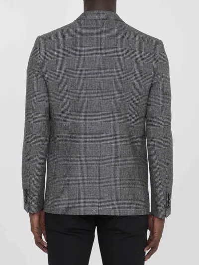 Celine Prince Of Wales Checked Wool Blazer In Gray