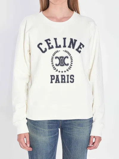 Celine Women Logo Cotton Sweatshirt In White