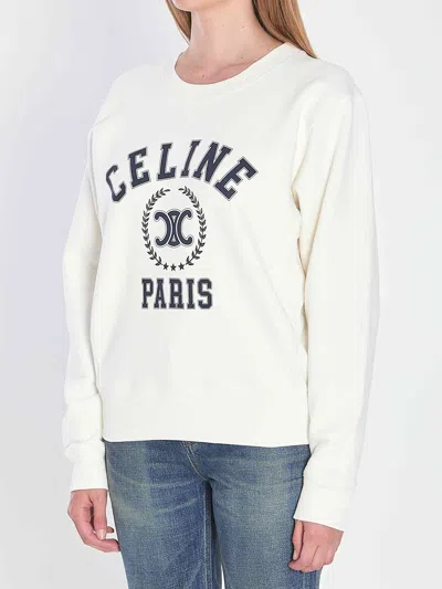 Celine Women Logo Cotton Sweatshirt In White