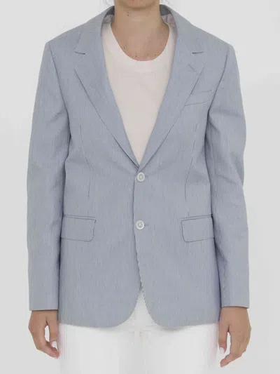 Celine Striped Polyester And Cotton Blend Single-breasted Jude Jacket In Blue And White In Blue
