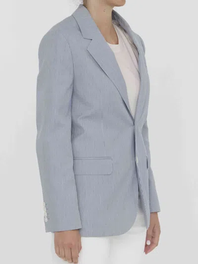 Celine Striped Polyester And Cotton Blend Single-breasted Jude Jacket In Blue And White In Blue