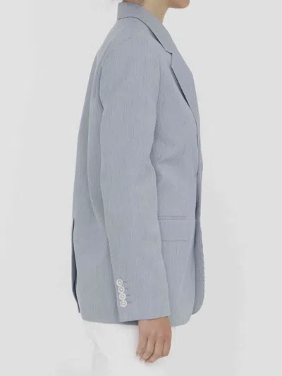 Celine Striped Polyester And Cotton Blend Single-breasted Jude Jacket In Blue And White In Blue