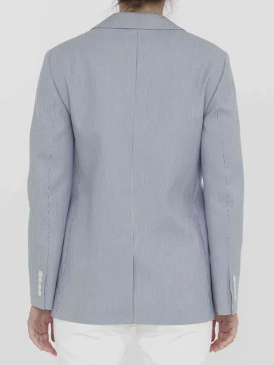 Celine Striped Polyester And Cotton Blend Single-breasted Jude Jacket In Blue And White In Blue