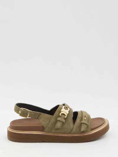 Celine Women Tippi Triomphe Sandals In Green