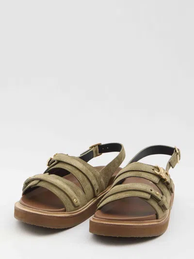 Celine Women Tippi Triomphe Sandals In Green