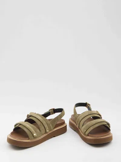 Celine Women Tippi Triomphe Sandals In Green