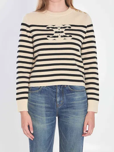 Celine Women Triomphe Cashmere And Wool Sweater In Neutral