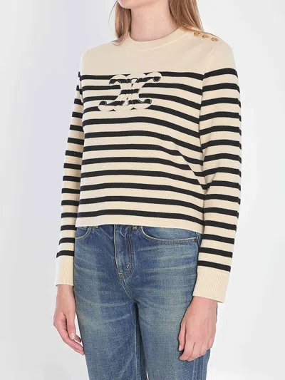 Celine Women Triomphe Cashmere And Wool Sweater In Neutral