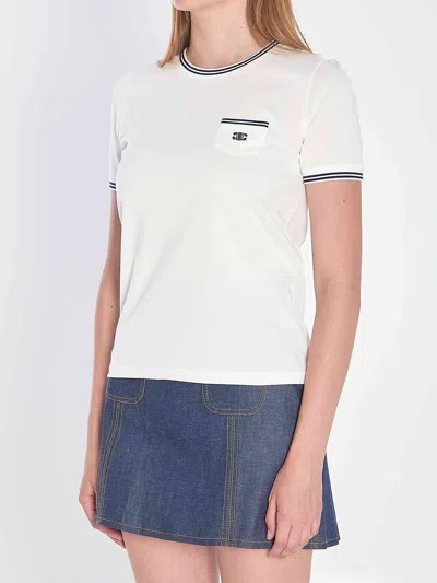 Celine White And Blue 70s Pocket Triomphe Cotton T-shirt In White