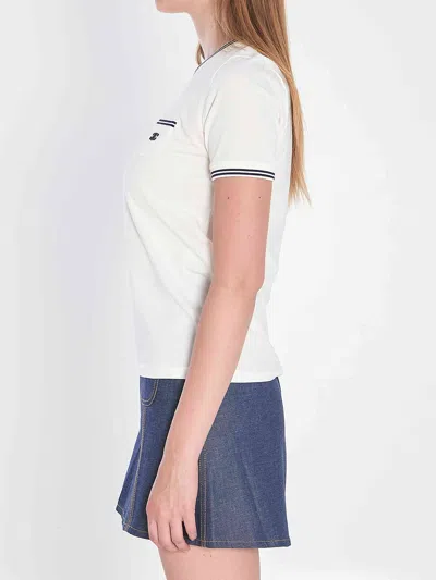 Celine White And Blue 70s Pocket Triomphe Cotton T-shirt In White