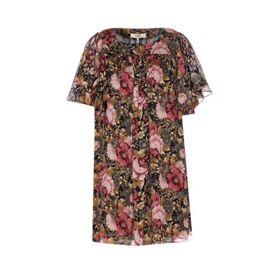 Chloé Boat Neck Floral Mini Dress In Multi