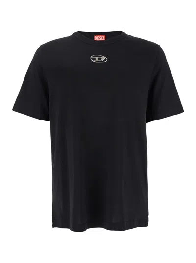 Diesel 't-adjust-od' Black T-shirt With Logo Patch On The Front In Black