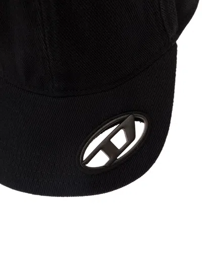 Diesel Men Black Baseball Cap With Oval D Cut-out In Cotton Man
