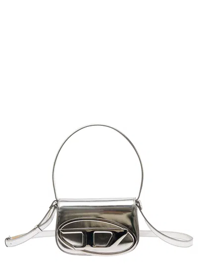 Diesel Women '1dr' Silver-tone Shoulder Bag With Oval D Patch In Lamintaed Leather Woman