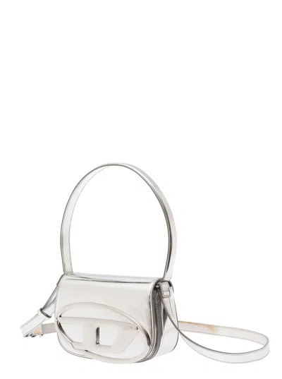 Diesel Women '1dr' Silver-tone Shoulder Bag With Oval D Patch In Lamintaed Leather Woman