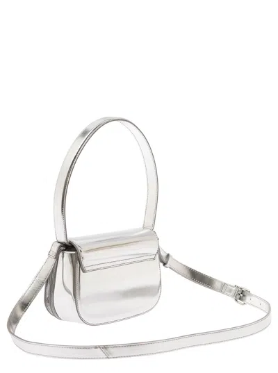 Diesel Women '1dr' Silver-tone Shoulder Bag With Oval D Patch In Lamintaed Leather Woman