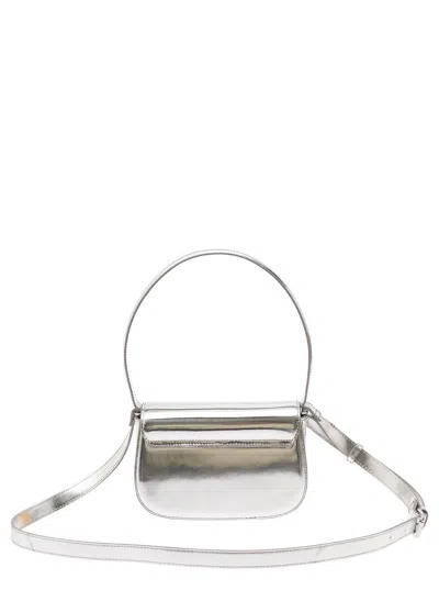 Diesel Women '1dr' Silver-tone Shoulder Bag With Oval D Patch In Lamintaed Leather Woman