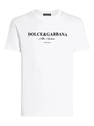 Dolce & Gabbana White Crewneck T-shirt With Logo Lettering Print On The Front In White