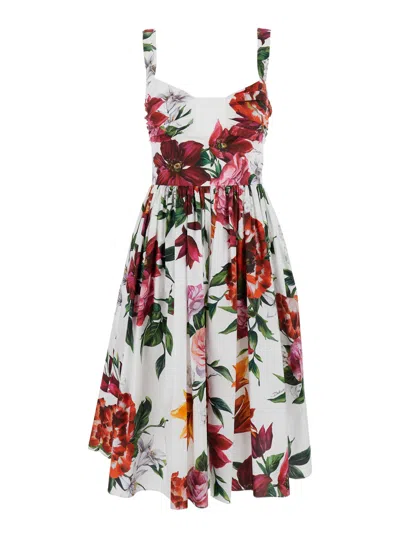 Dolce & Gabbana White Cotton Poplin Dress In Multi
