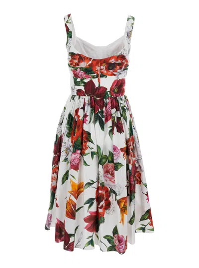 Dolce & Gabbana White Cotton Poplin Dress In Multi