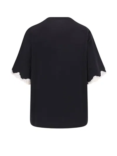 Dolce & Gabbana Logo-embroidered Lace-trimmed T-shirt In Black