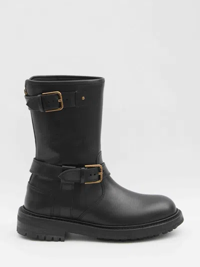 Dolce & Gabbana Horseride Leather Mid-calf Boots In Black