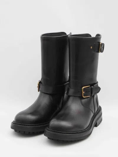Dolce & Gabbana Horseride Leather Mid-calf Boots In Black