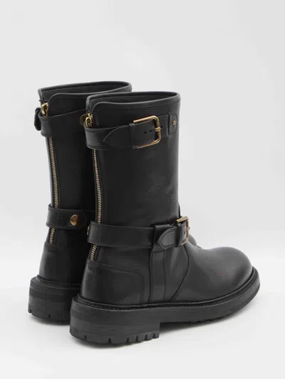 Dolce & Gabbana Horseride Leather Mid-calf Boots In Black