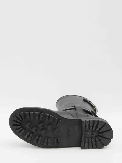 Dolce & Gabbana Horseride Leather Mid-calf Boots In Black