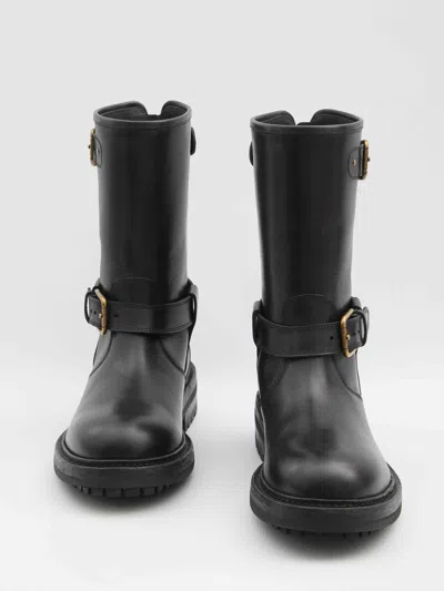Dolce & Gabbana Horseride Leather Mid-calf Boots In Black