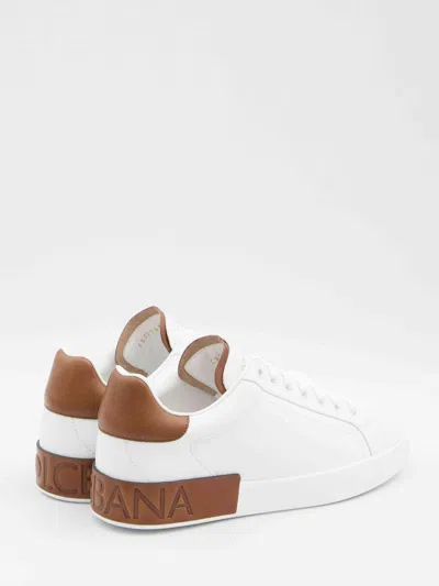Dolce & Gabbana White Calf Leather Portofino Sneakers In Red