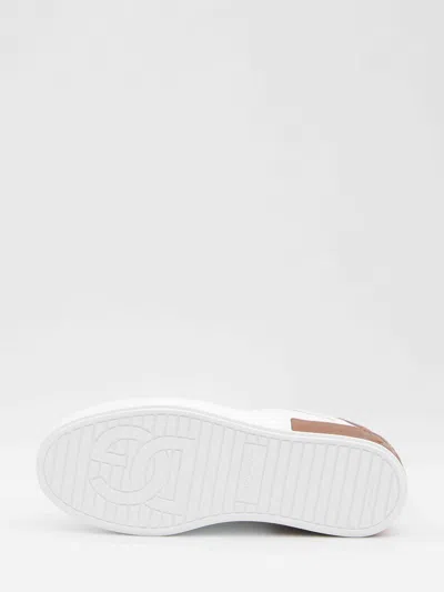 Dolce & Gabbana White Calf Leather Portofino Sneakers In Red